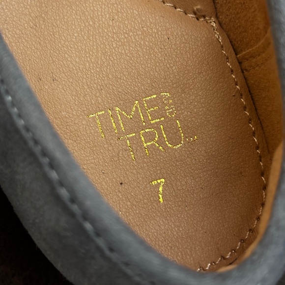 Blue Faux Suede Loafer with Gold Buckle, Flat Slip On Work Shoes, Size 7 - Picture 8 of 11